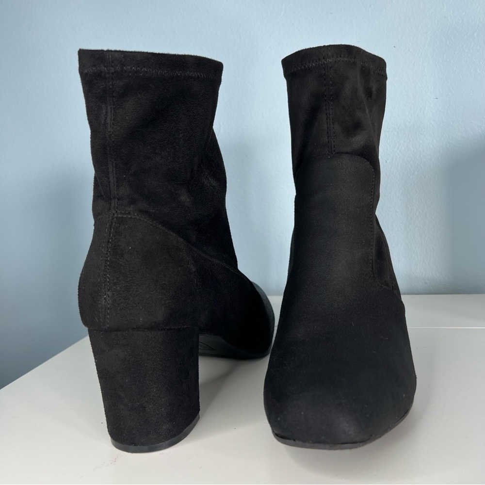 Nicole Carina Black Velvet-Suede Block Heel Ankle Boots 9M - Picture 1 of 5